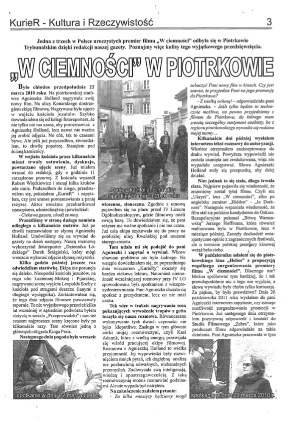 Artykuł W ciemności w Piotrkowie