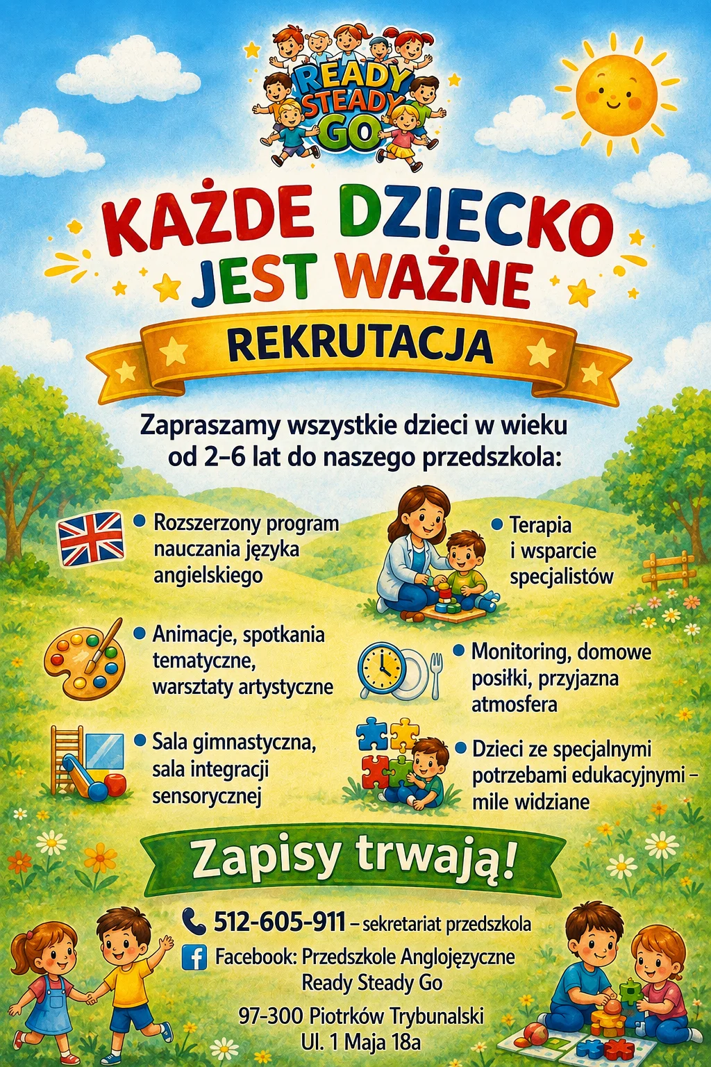 Plakat rekrutacyjny Przedszkola Ready Steady Go